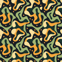 Vintage-inspired seamless design of green and yellow camouflage, perfect for creating a nostalgic atmosphere in wrapping