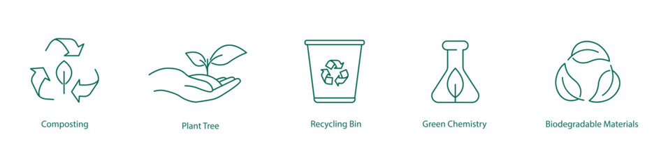 Vector Icons of Composting and Recyclable Green Technologies