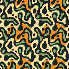 Vintage-inspired seamless design of green and yellow camouflage, perfect for creating a nostalgic atmosphere in wrapping