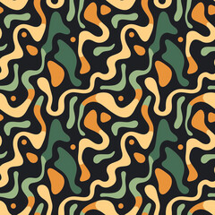 Dynamic seamless design featuring green yellow military camouflage, adding movement to decorative prints