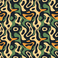 Rustic and cozy green yellow military camouflage pattern, ideal for infusing warmth into decorative prints