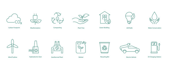  Extensive Environmental Sustainability and Energy Efficiency Vector Icons