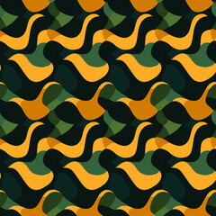 Whimsical green and yellow blob pattern, adding a playful element to fabric and wallpaper