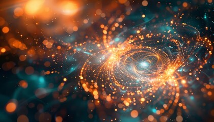 Fototapeta premium Represent a quantum entanglement experiment where particles remain connected across vast distances, challenging our understanding of space and time