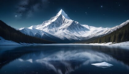 Majestic Mountain Reflected in Crystal Clear Lake at Night | Breathtaking Winter Landscape Photography