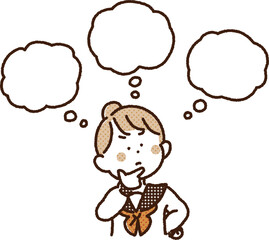 いくつかの選択肢で迷う学生のイラスト（文字なし）　女の子