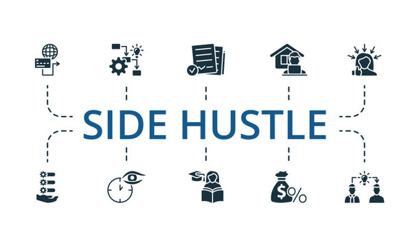 Side hustle set. Creative icons. Editable elements.