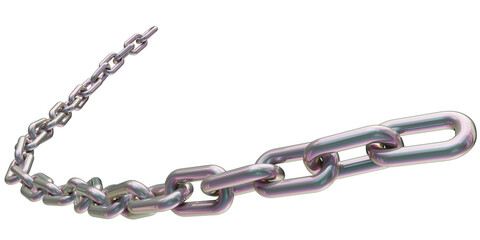 Obraz premium Holographic chain isolated on transparent background. 3D rendering of a gray iridescent metal chain.