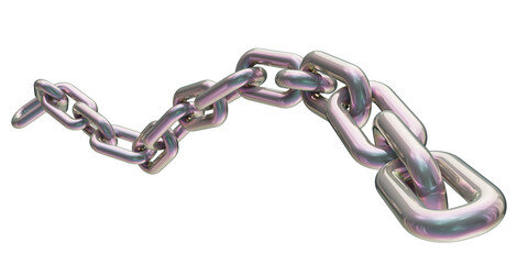 Obraz premium Holographic chain isolated on transparent background. 3D rendering of a gray iridescent metal chain.
