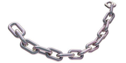 Fototapeta premium Holographic chain isolated on transparent background. 3D rendering of a gray iridescent metal chain.