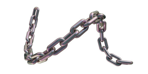 Obraz premium Holographic chain isolated on transparent background. 3D rendering of a gray iridescent metal chain.
