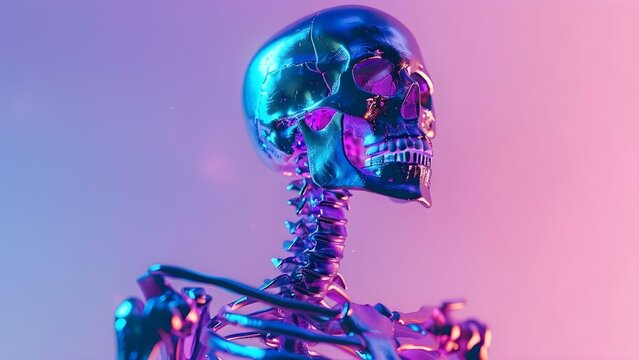 In-depth X-ray Image of Skeleton Illuminated by Neon Lights. Concept Medical Imaging, Radiology, Neon Lights, Skeleton, X-ray View