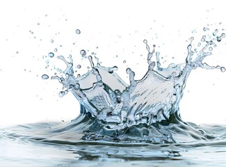 Water splash with crown shape isolated on white background, detailed photo , high resolution photography 
