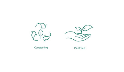 Eco-Friendly Practices: Composting and Planting Trees Vector Icons