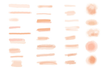 Watercolor peach brush strokes, splash. Color of the year 2024. Vector graphics set. For print, template, web,  card