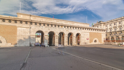 Exterior of outer castle gate from Ringstrasse timelapse hyperlapse in Vienna city in sunny day.