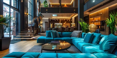 Luxurious boutique hotel interior crafted with precision and sophistication using tools. Concept Boutique Hotel Interiors, Luxury Design, Precision Craftsmanship, Sophisticated Decor, High-End Tools