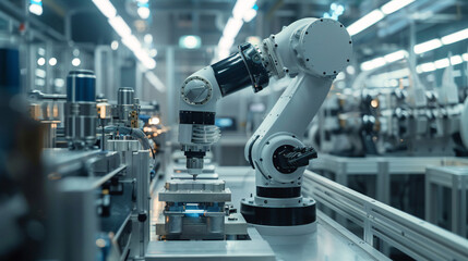 automation robot arms machine in intelligent factory industrial on real time monitoring system software. Welding robotics and digital manufacturing operations.