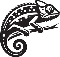 Chameleon on a branch silhouette vector illustration.