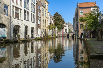 Fototapeta premium Traditional canal houses made of brick along the old canal (oudegracht) Utrecht