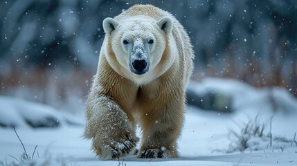 Polar bear (Ursus maritimus) walking in the snow; Churchill, Manitoba, Canada Generative AI