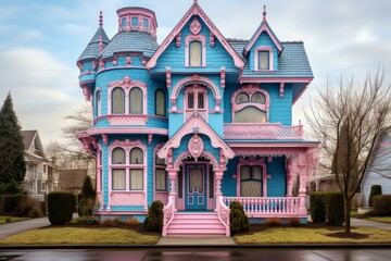 Vibrant victorian home with intricate details and pastel colors, showcasing unique architecture