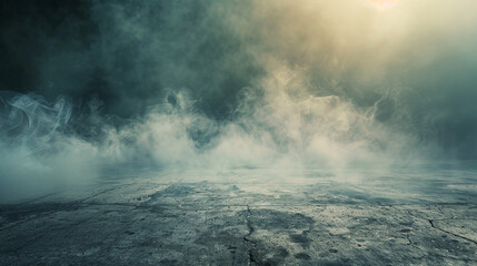 Obraz premium A Smokey background with concrete floor transforming into an ethereal landscape