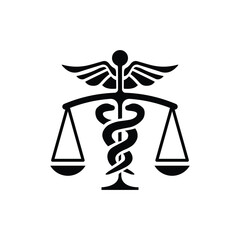 Combination of Caduceus or snake medical symbol with scale the justice symbol
