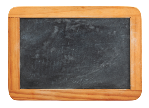 blank grungy vintage wooden blackboard / chalkboard isolated over a transparent background, back to school design element or textured backdrop for any kind of announcement, copyspace for your text