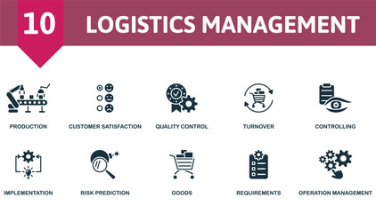 Logistics management set. Creative icons. Editable elements.