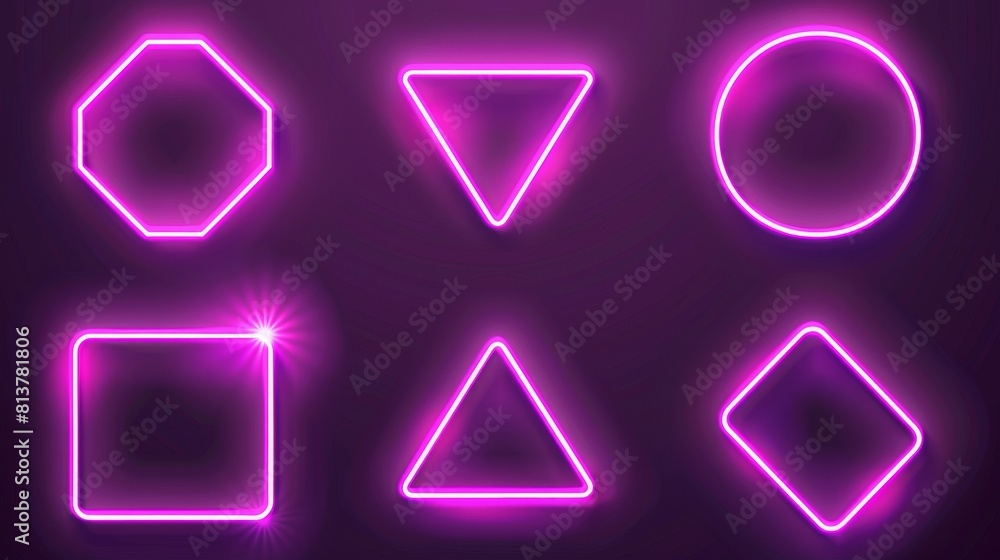 Poster an abstract modern set of neon light frames isolated over a transparent background with glowing line