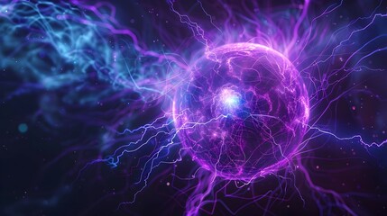 Captivating Electromagnetic Plasma Sphere - Swirling Blue and Purple Energy Field - Futuristic Science Concept
