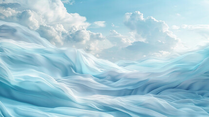 An ethereal blend of pearl white and sky blue waves, meeting in a dreamlike fusion that resembles soft clouds drifting across a serene sky.