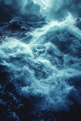 Fototapeta premium A large wave crashing on the ocean with a dark sky, AI