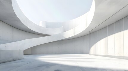 Fototapeta premium Empty Abstract Architectural Building with Minimalist Concrete Design and Open Courtyard Space for Museum or Gallery Display Showroom