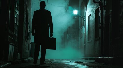 Urban Mystery: Figure in Dark Alley Holding Briefcase