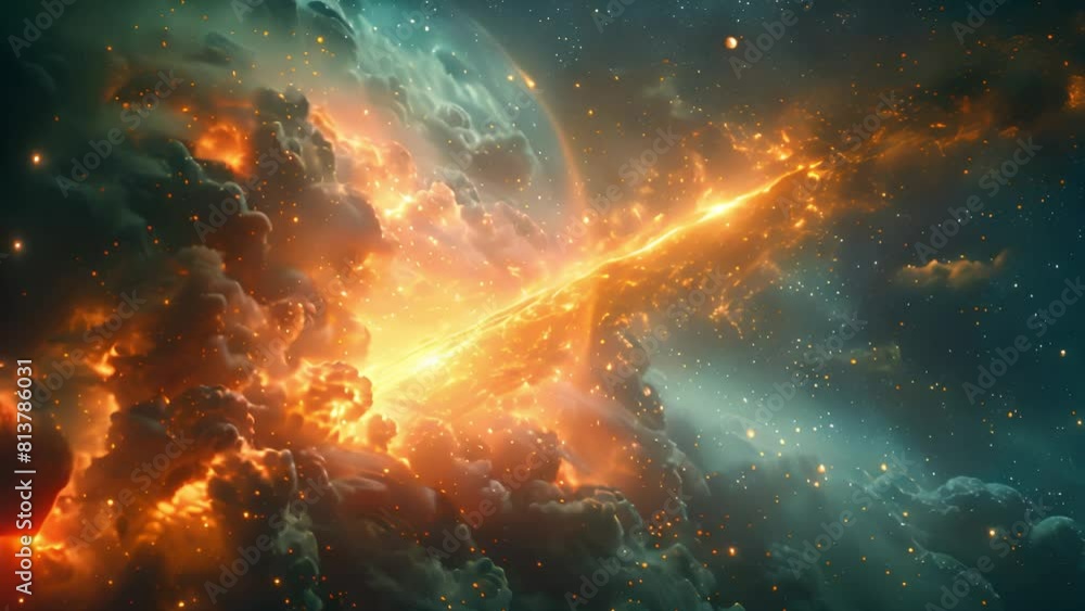 Poster a vast expanse filled with swirling clouds and twinkling stars, creating a mesmerizing celestial dis