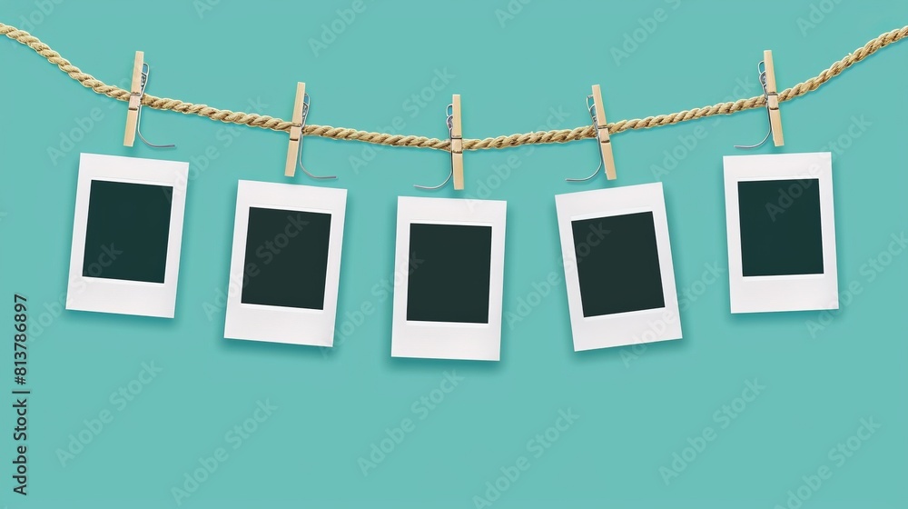 Poster modern illustration of square blank paper photographs in white frames isolated on transparent backgr