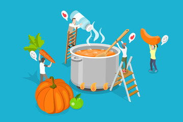 3D Isometric Flat Vector Illustration of Pampkin Soup, Autumn Mood