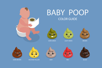 3D Isometric Flat Vector Illustration of Baby Poop Emoji, Color Guide