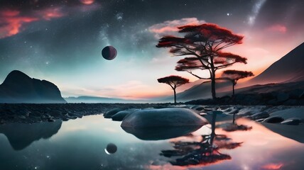 red and dark landscape view in the sky