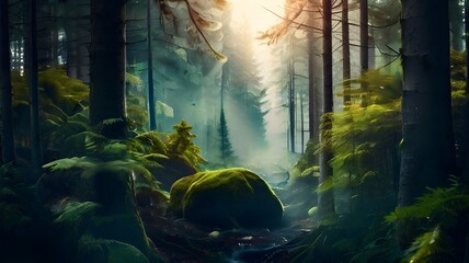 sunlight coming to the forest. 