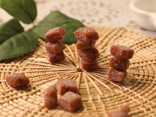 Pork is cut into pieces and then fried.