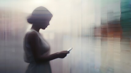 the woman use the phone blurry image