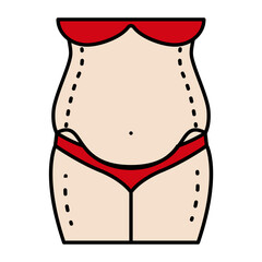 Lower abdominoplasty incision line drawn vector icon design, Cosmetology or Cosmetologist Symbol, esthetician or beautician Sign, Beauty treatment illustration, Tummy Tuck Operational Marking concept