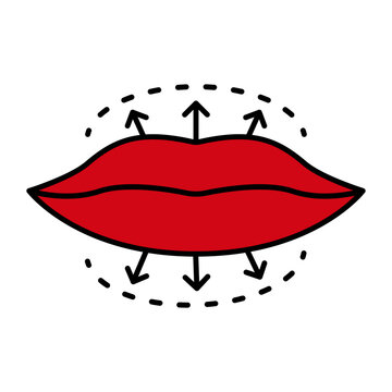 Lovelier Lips using Dermal Filler vector icon design, Cosmetology or Cosmetologist Symbol, esthetician or beautician Sign, Beauty treatment stock illustration, Lip augmentation or plump up concept