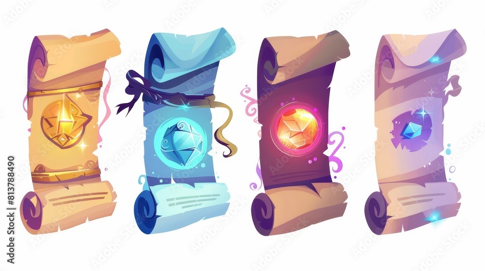 Poster magic scroll parchment ui game icon cartoon modern icon. ancient papyrus for old letters or treasure