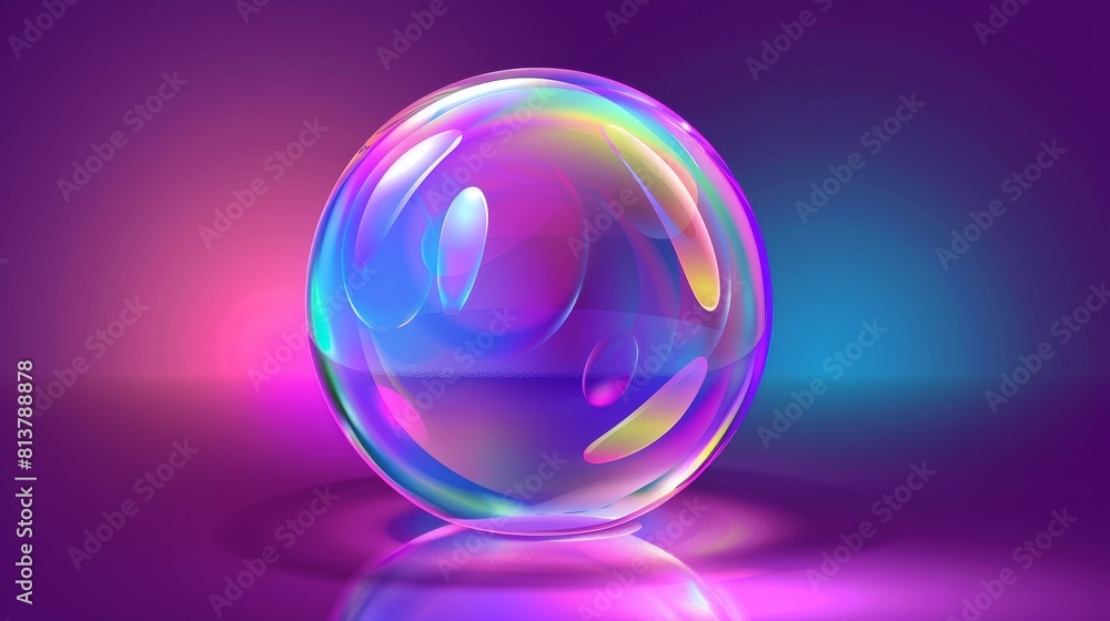 Poster this 3d iridescent fluid glass spectrum foam modern shows a realistic transparent soap bubble with n