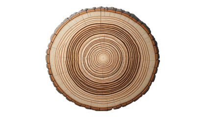 round wooden tree slice isolated on white background