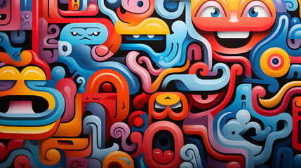 Obraz premium cartoon characters stylized in a clean and contemporary graphic style pattern geometric shapes design poster background